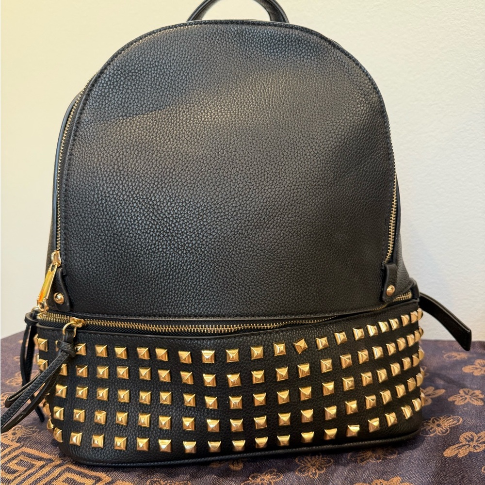 Black Studded Women's Backpack - Designer Style